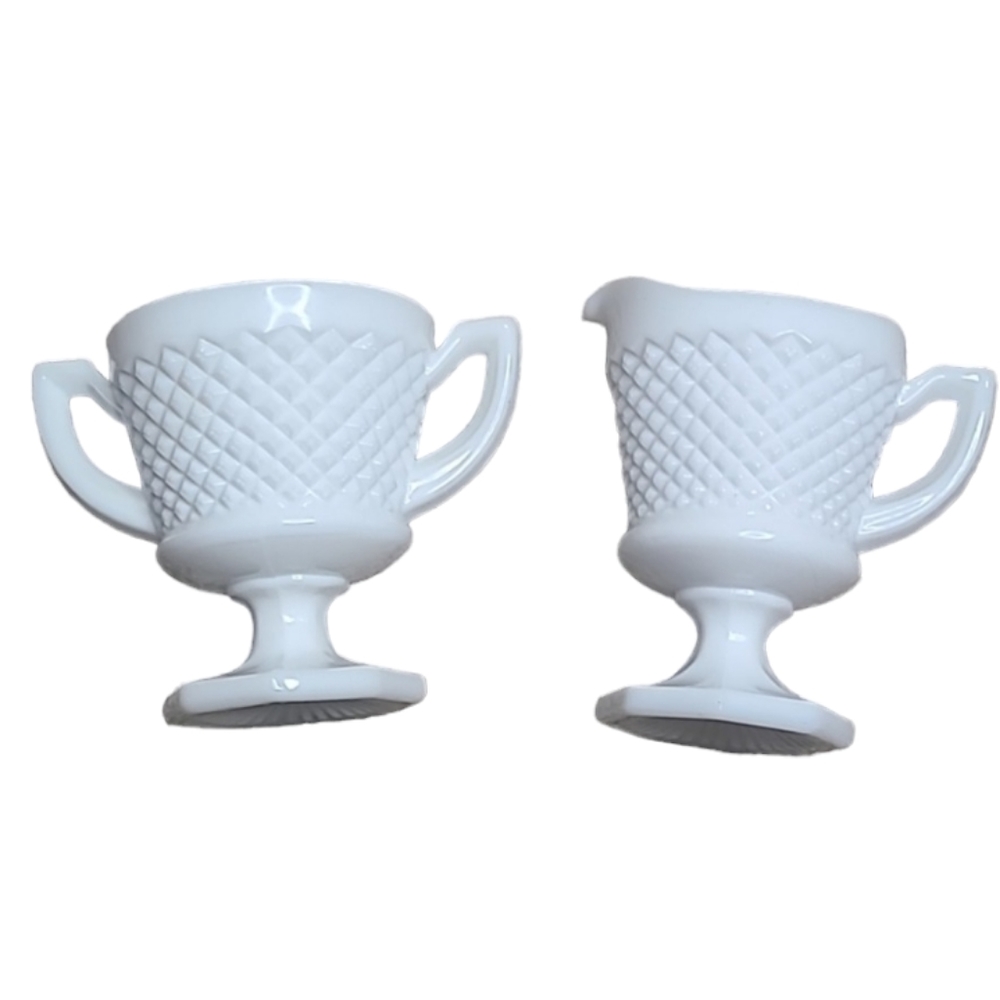 Westmoreland Diamond Point Pedestal Hexagonal Base Sugar & Creamer Set